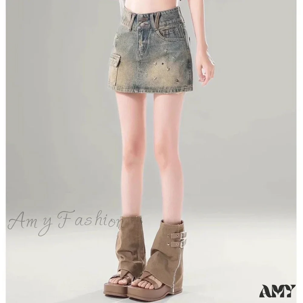 High Waist Streetwear A-Line Fashion Sequin Gothic Y2K Mini Dress Light Blue Skirt - Image 3