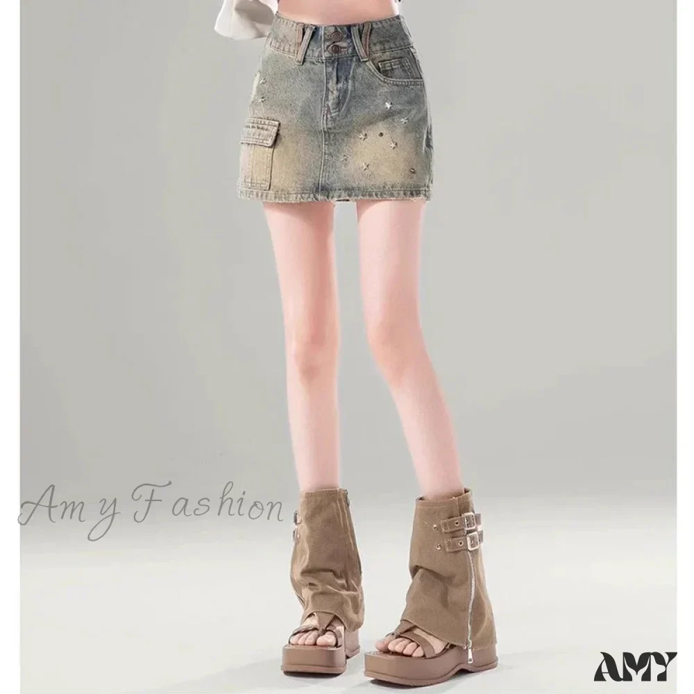High Waist Streetwear A-Line Fashion Sequin Gothic Y2K Mini Dress Light Blue Skirt - Image 4