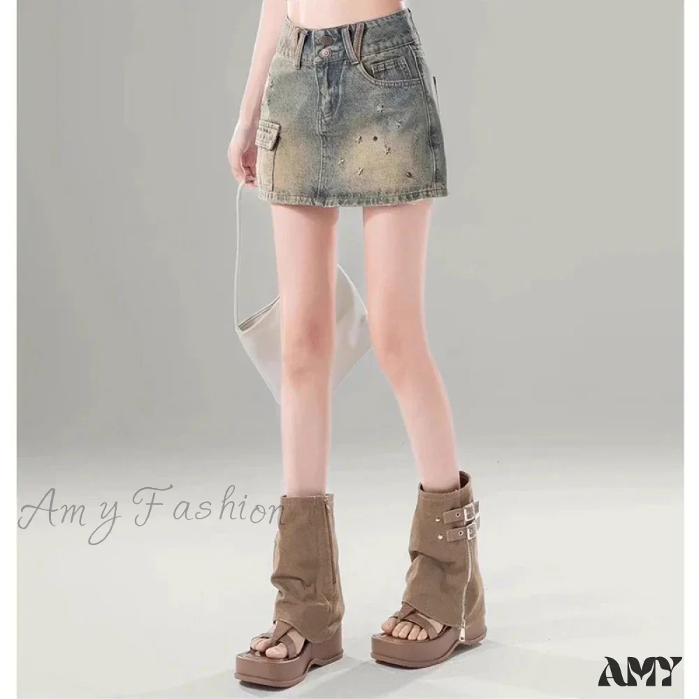 High Waist Streetwear A-Line Fashion Sequin Gothic Y2K Mini Dress Light Blue Skirt - Image 5