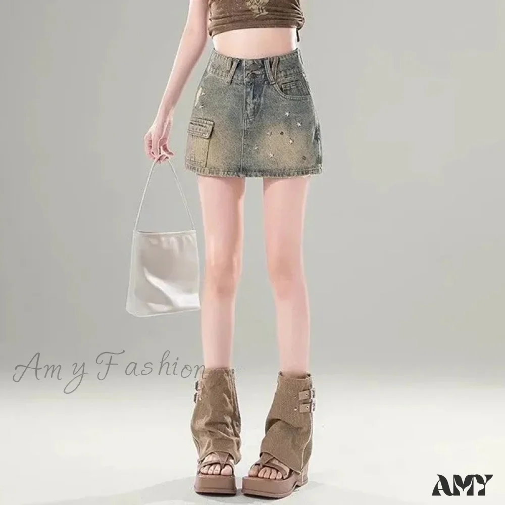 High Waist Streetwear A-Line Fashion Sequin Gothic Y2K Mini Dress Light Blue Skirt - Image 7