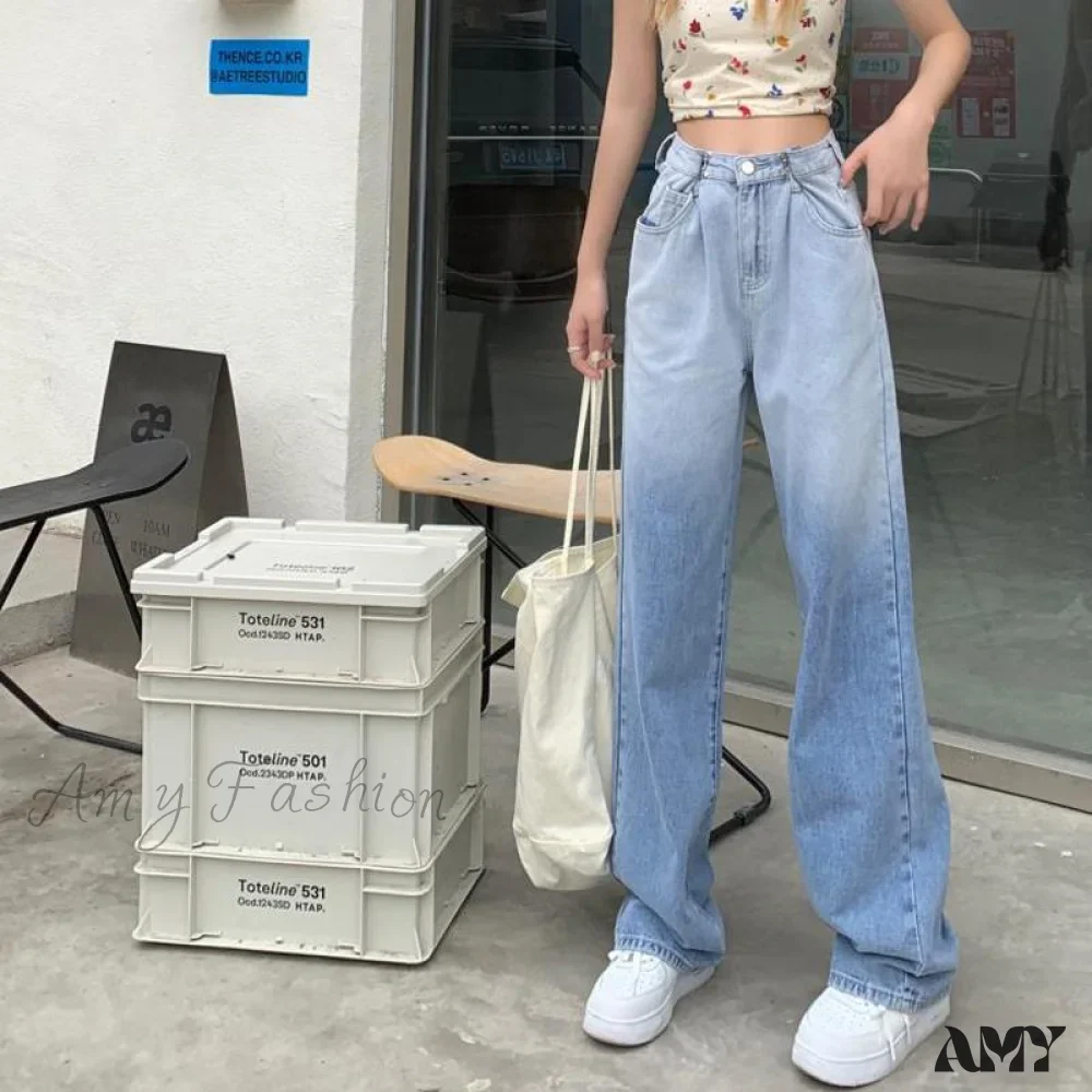 Amy Fashion - High Waisted Casual Streetwear Gradient Jeans - Image 3