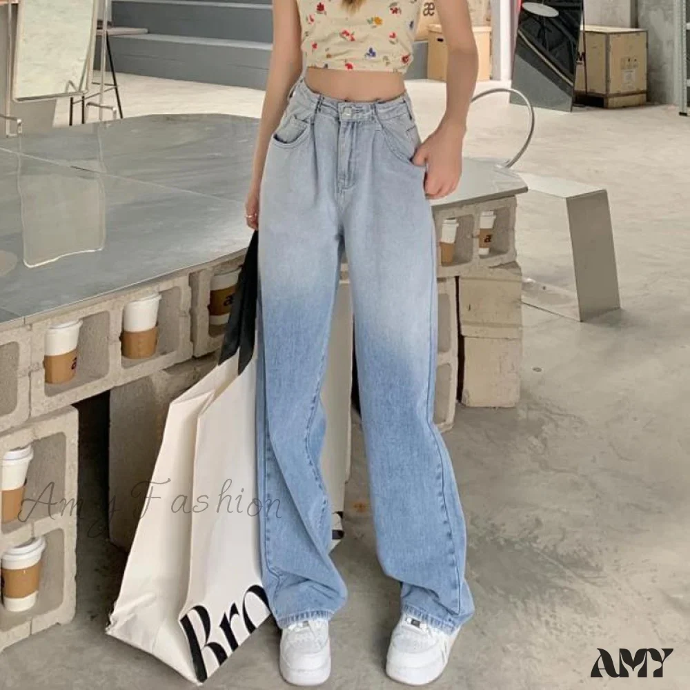 Amy Fashion - High Waisted Casual Streetwear Gradient Jeans - Image 8