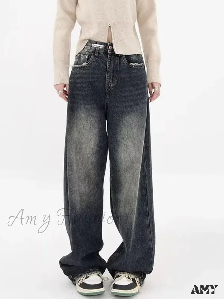 Amy Fashion - High Waisted Wide Leg Slim Ruffled Street Mop Jean - Image 2