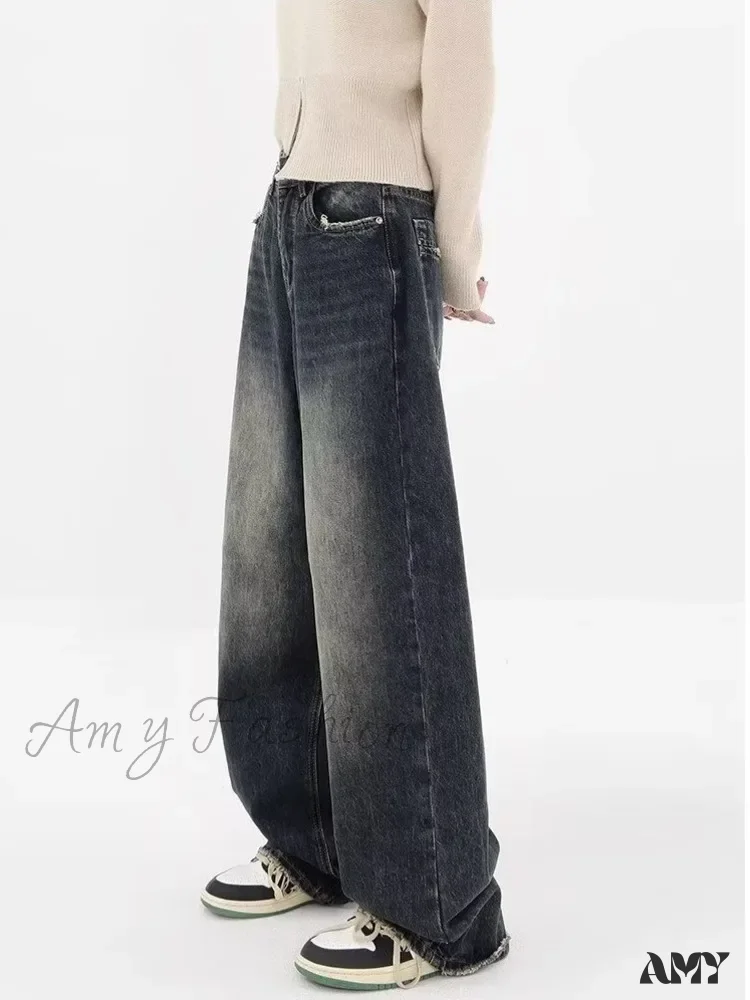 Amy Fashion - High Waisted Wide Leg Slim Ruffled Street Mop Jean - Image 3