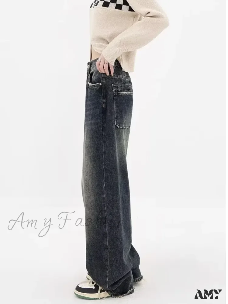 Amy Fashion - High Waisted Wide Leg Slim Ruffled Street Mop Jean - Image 4
