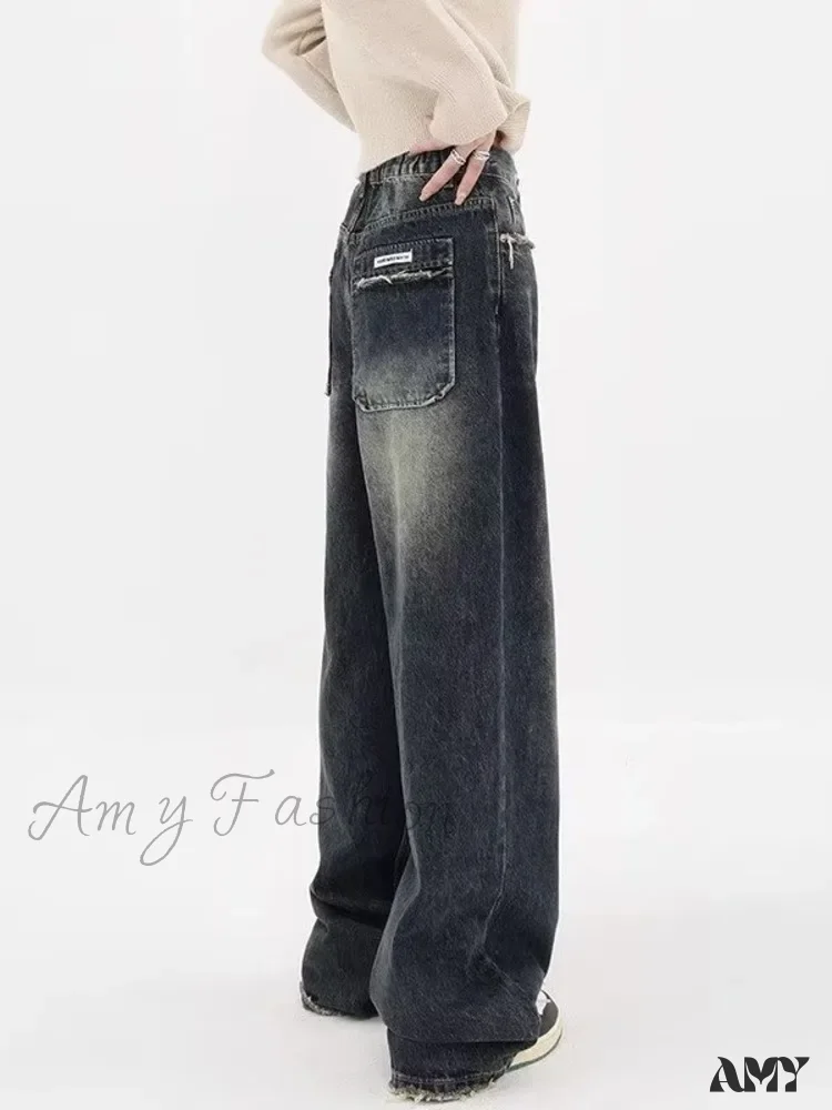 Amy Fashion - High Waisted Wide Leg Slim Ruffled Street Mop Jean - Image 5