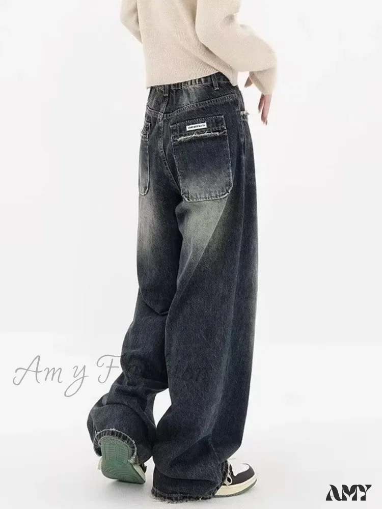 Amy Fashion - High Waisted Wide Leg Slim Ruffled Street Mop Jean - Image 6