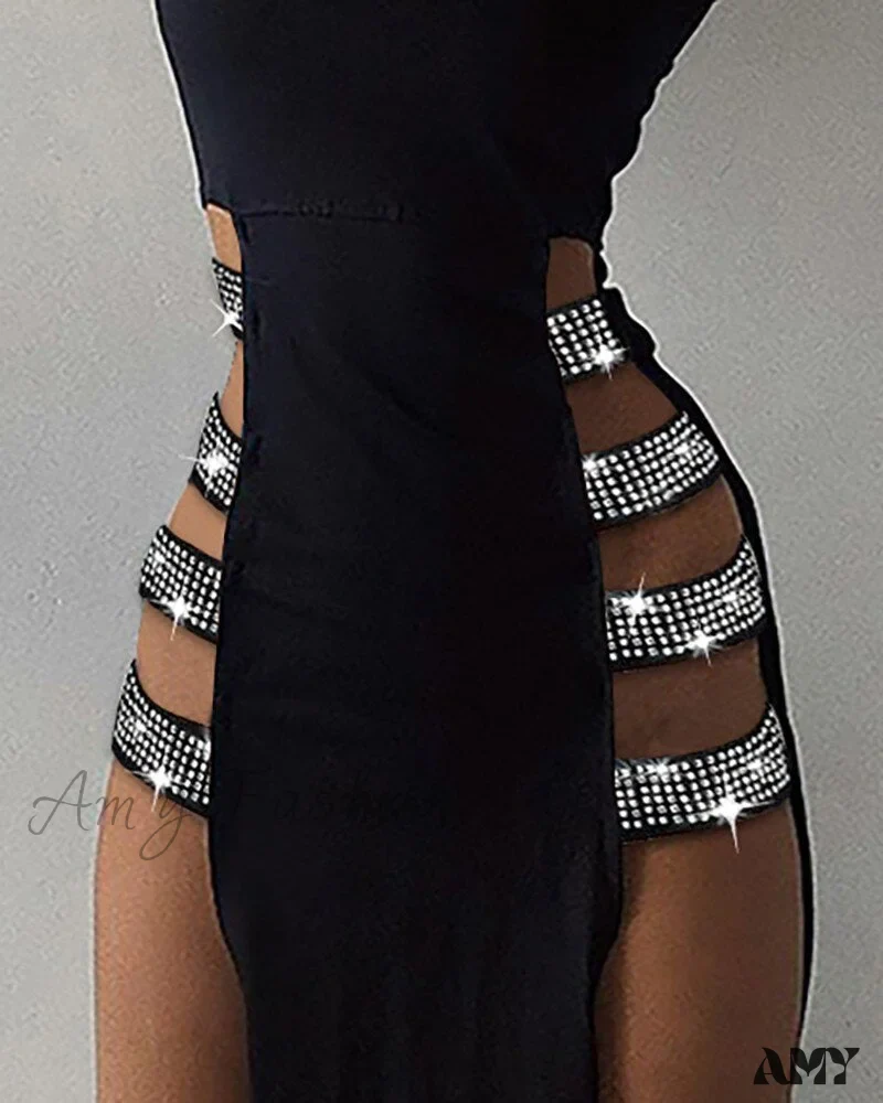 Amy Fashion - Lady Sleeveless Mock Side High Slit Cutout Dresses - Image 5