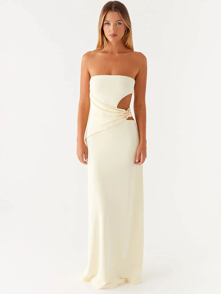 Hollow Metal Strapless Maxi Dress