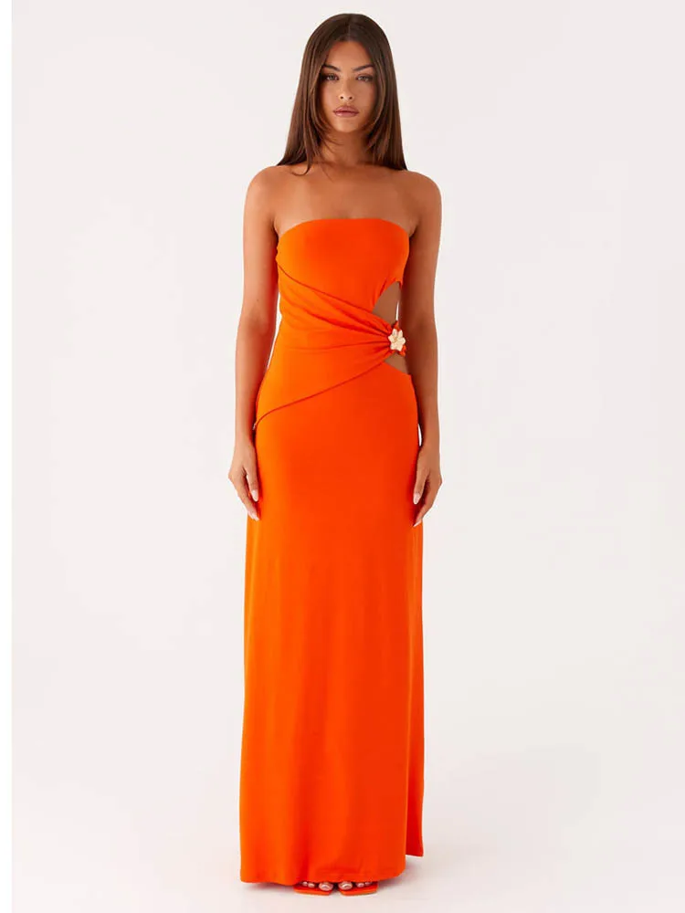 Hollow Metal Strapless Maxi Dress - Image 5