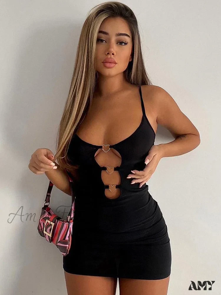 Amy Fashion - Camisole Heart Ring Decor Club Sexy Party Dress - Image 3