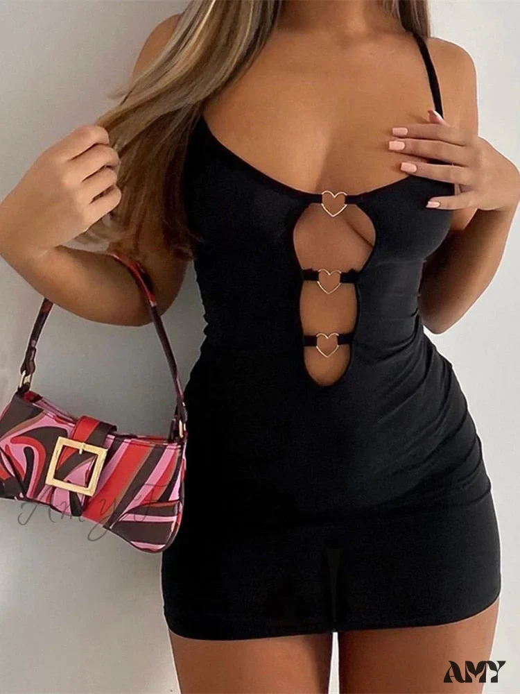 Amy Fashion - Camisole Heart Ring Decor Club Sexy Party Dress - Image 4