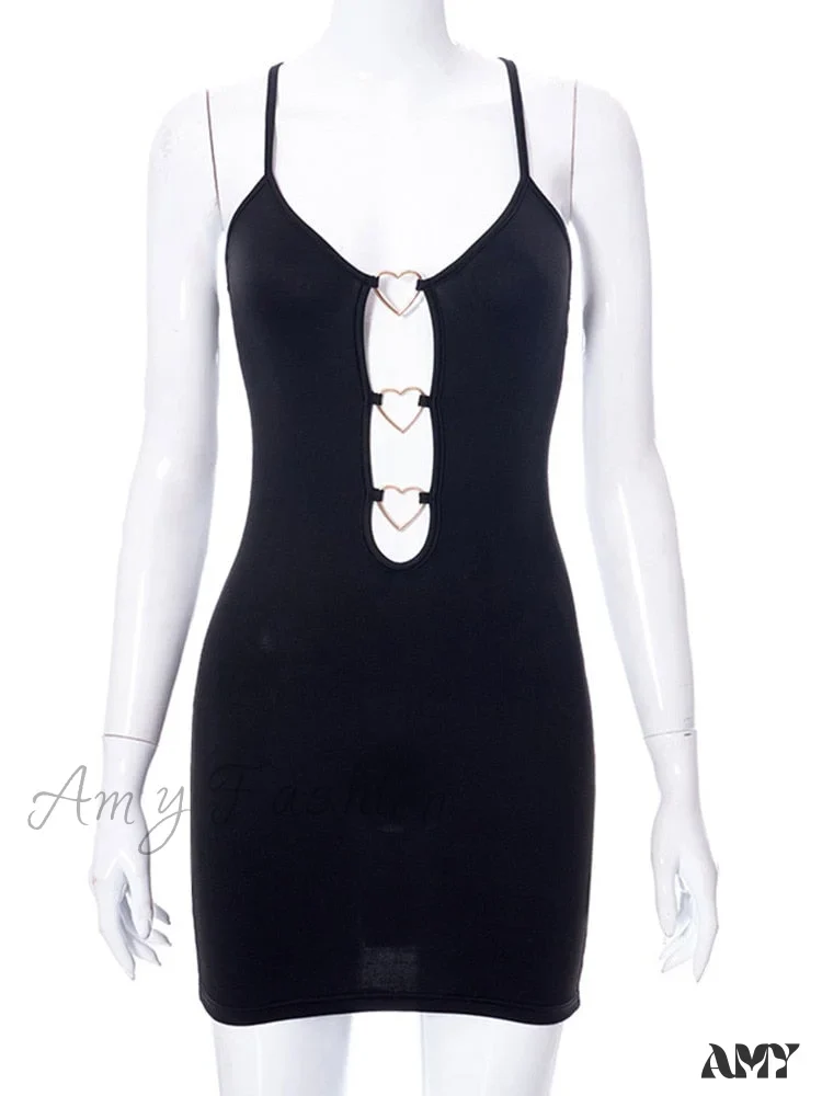 Amy Fashion - Camisole Heart Ring Decor Club Sexy Party Dress - Image 5