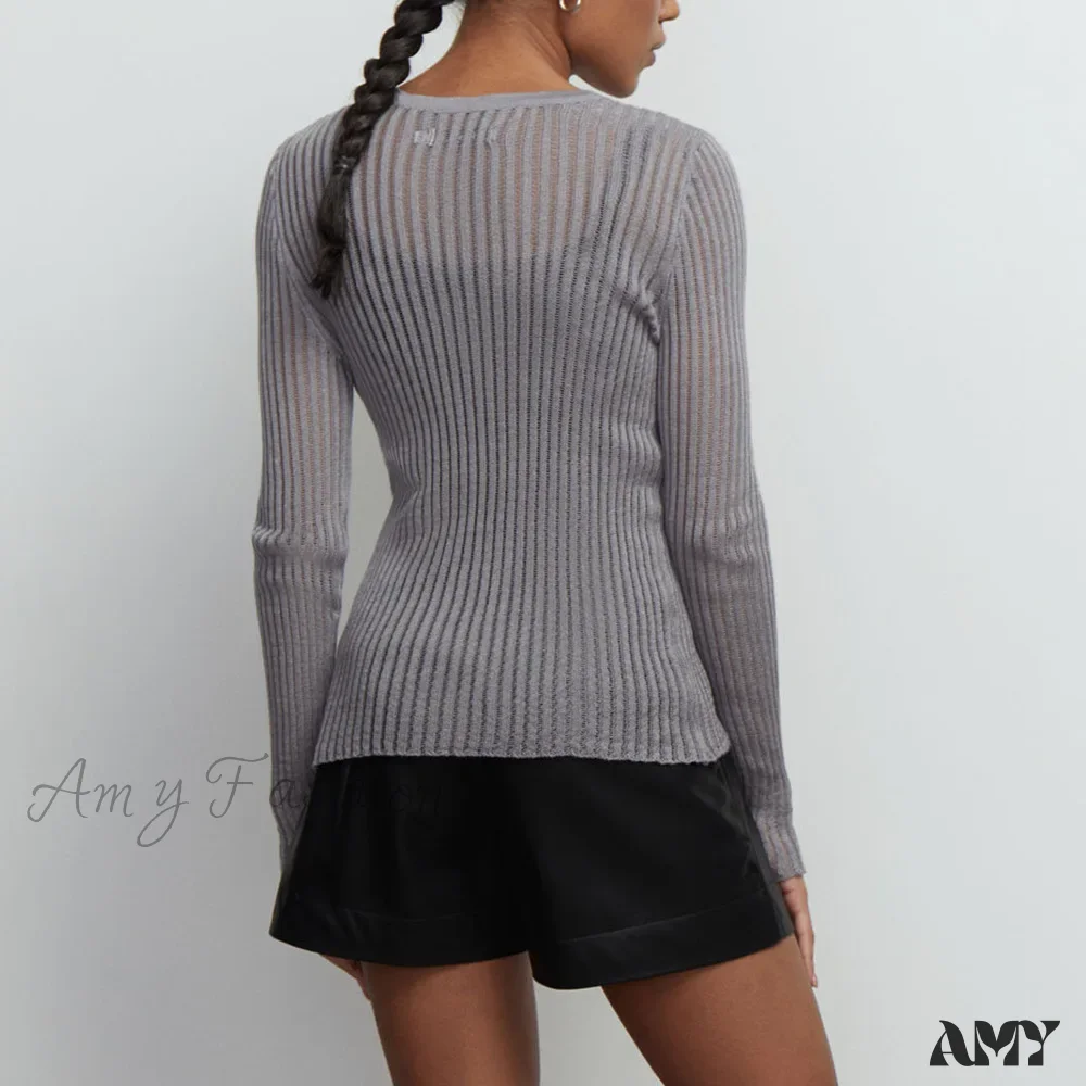 Hollow Out Fashion Sheer Long Sleeve Casual Streetwear Sweater - Image 5