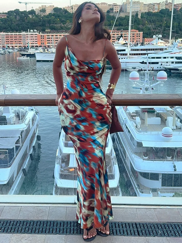 Hollow Out Print Backless Vacation Dress - Image 3
