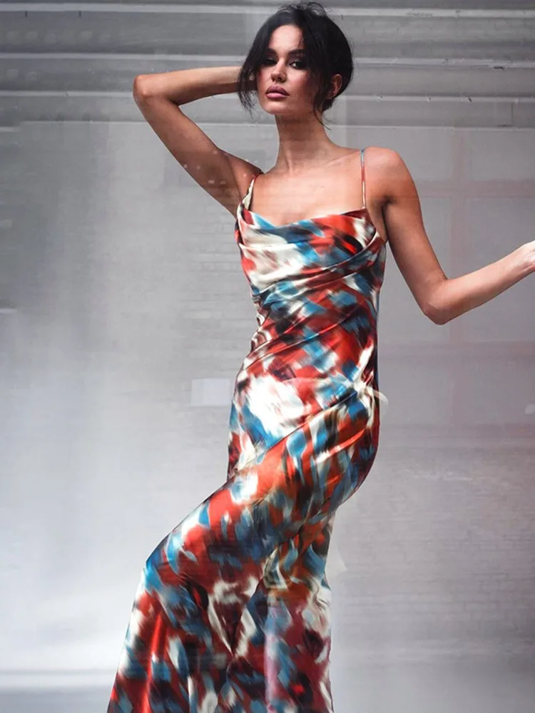 Hollow Out Print Backless Vacation Dress - Image 5