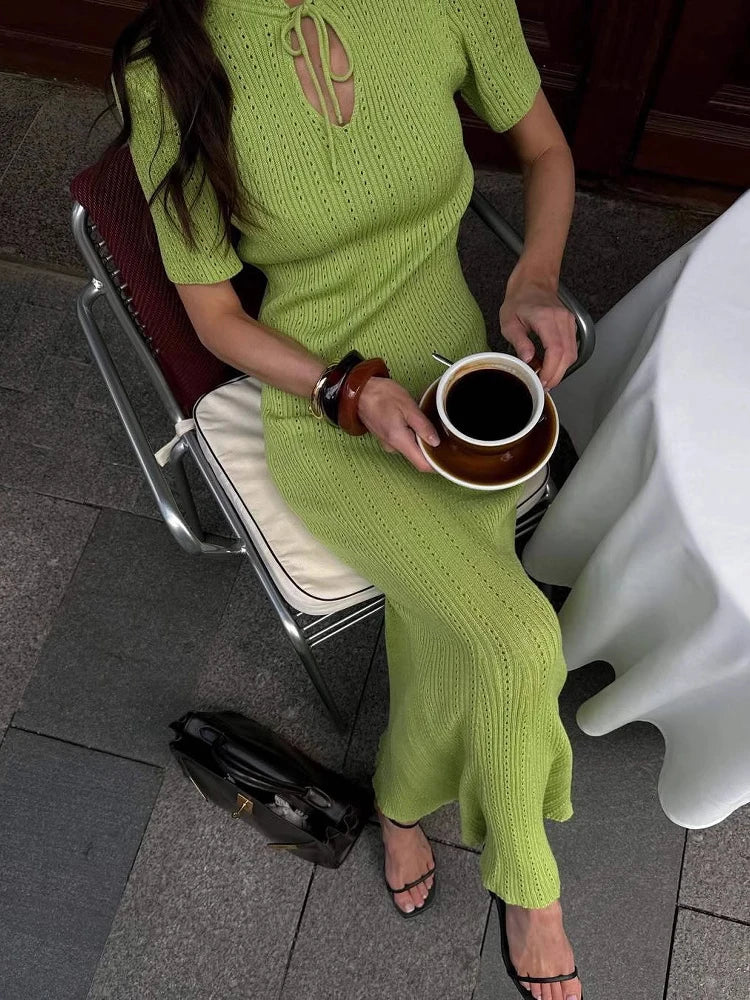 Hollow Slim Short Sleeve Maxi Dress - Image 4