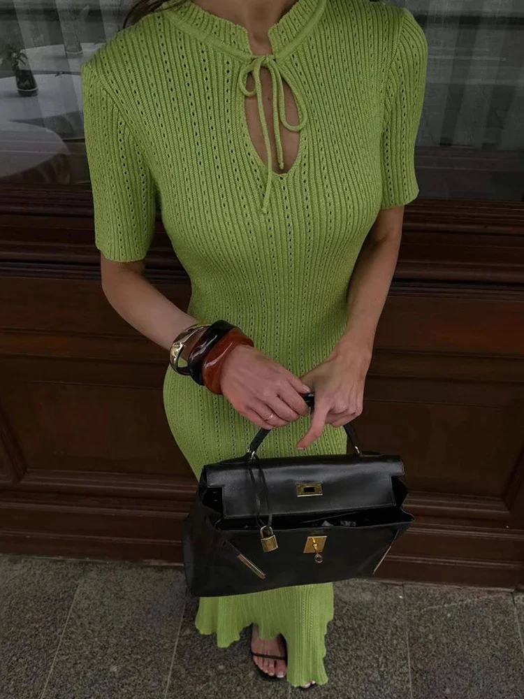 Hollow Slim Short Sleeve Maxi Dress - Image 5