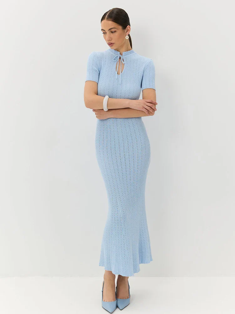 Hollow Slim Short Sleeve Maxi Dress - Image 6