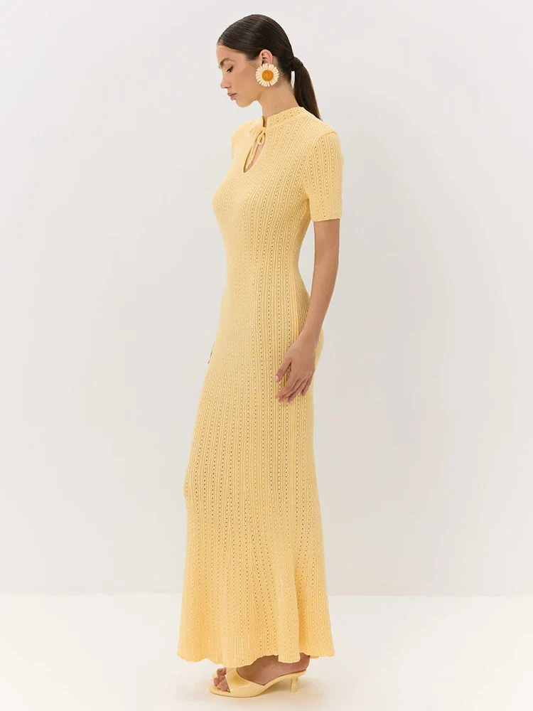 Hollow Slim Short Sleeve Maxi Dress - Image 7