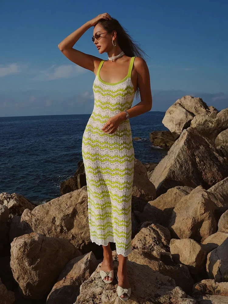Hollow Slim Short Sleeve Maxi Dress - Image 3