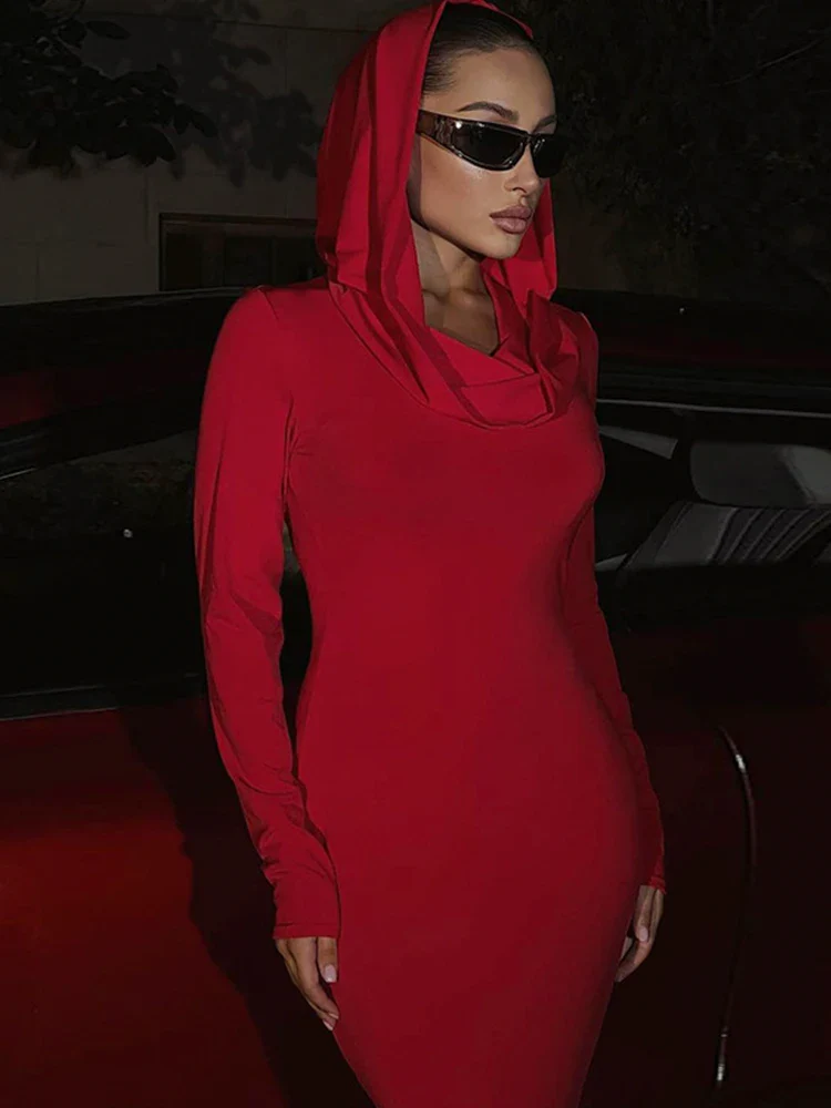 Hooded Long Sleeve Casual Party Dress - Image 2