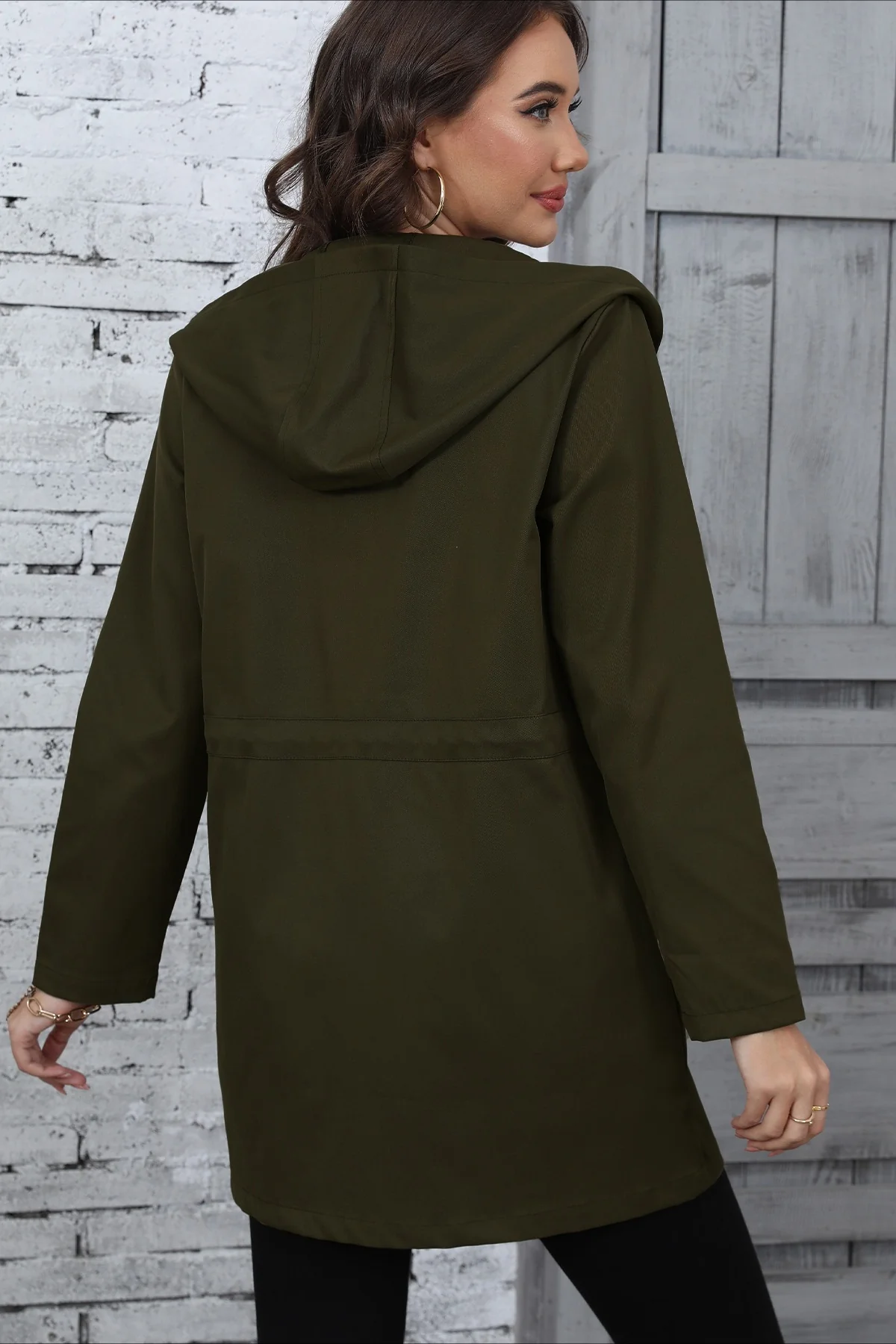 Hooded Mid-Length Waist-Tied Trench Coat - Image 5