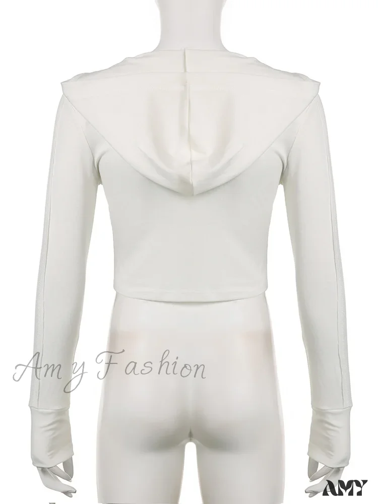 Amy Fashion - Hooded Ribbed Long Sleeve Deep V Neck Solid Color Slim Fit T-shirts - Image 5