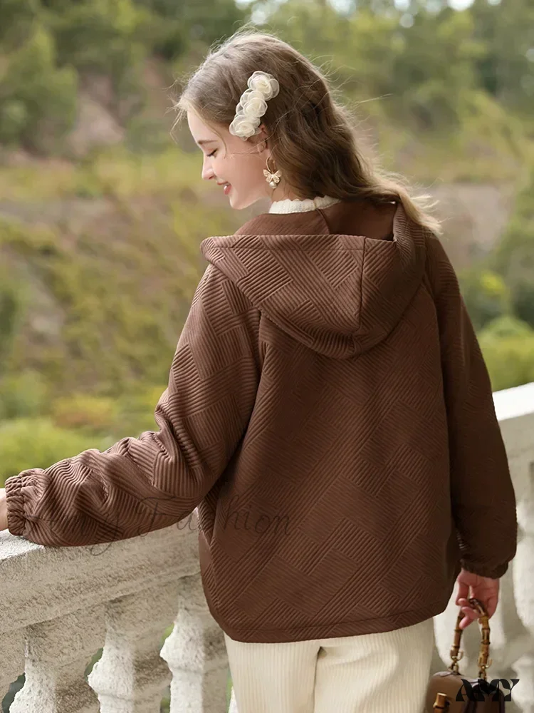 Hooded Twill Padded Thick Winter Warm Loose Vintage Quality Lady Coat - Image 2