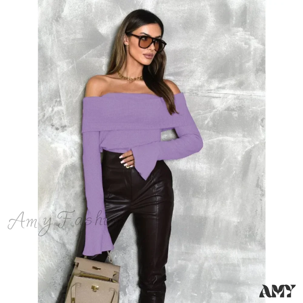 Hot Girl Elegant Ribbed Knit Slim Long Sleeve Crop Top - Image 3