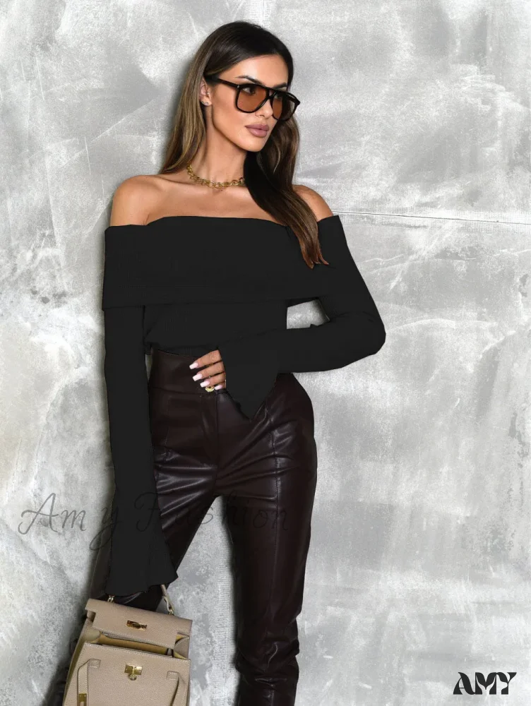 Hot Girl Elegant Ribbed Knit Slim Long Sleeve Crop Top - Image 4