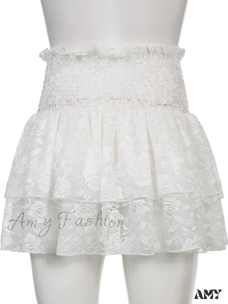 Amy Fashion - Ruched Cascading Ruffle Mini Skirt - Image 5
