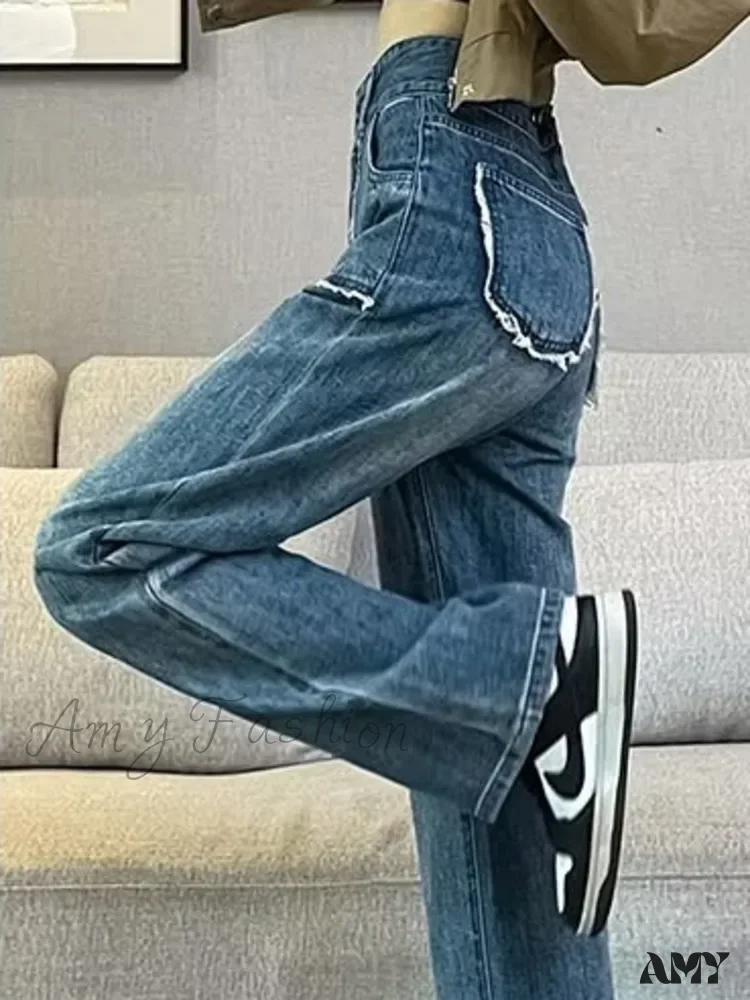 Amy Fashion - INS Versatile Light Color Thickened New Long Art Natural Waist Popular Spring And Autumn Jean - Image 2