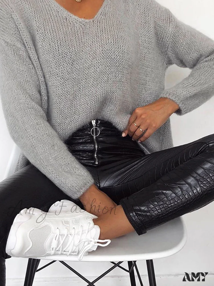 Amy Fashion - Elegant High Waist Faux Leather Pants - Image 3