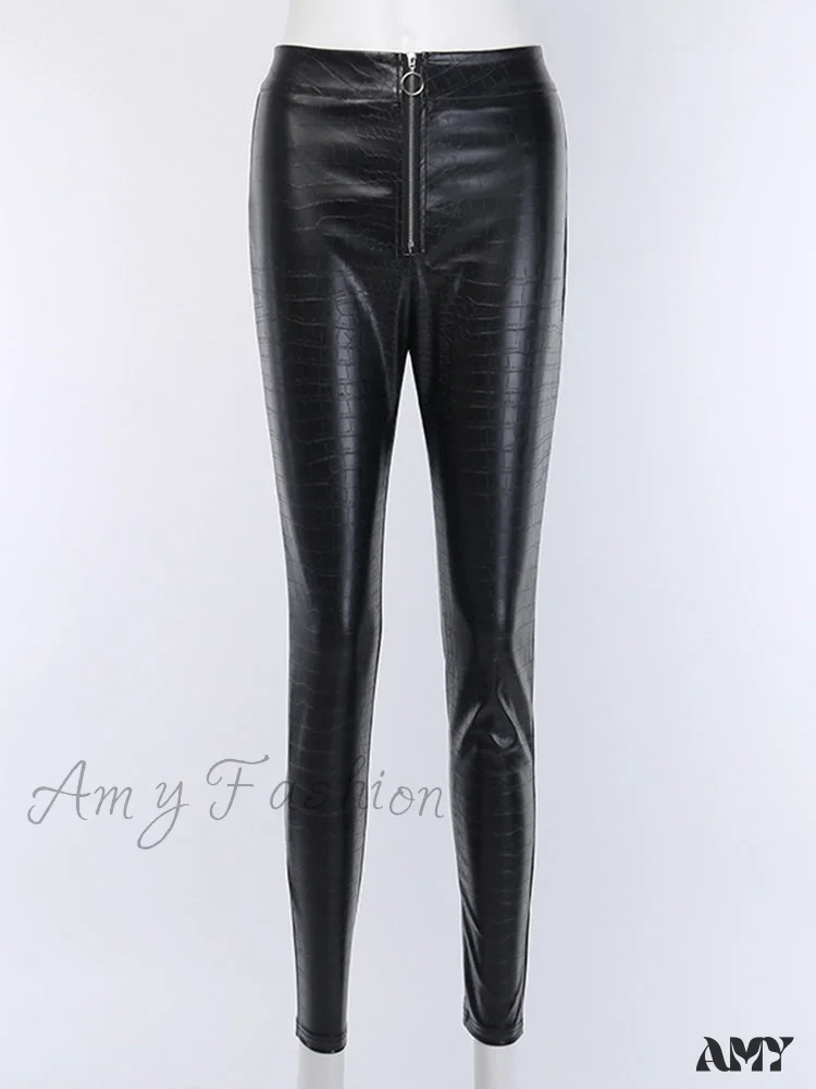 Amy Fashion - Elegant High Waist Faux Leather Pants - Image 4