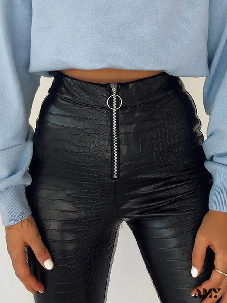 Amy Fashion - Elegant High Waist Faux Leather Pants - Image 6