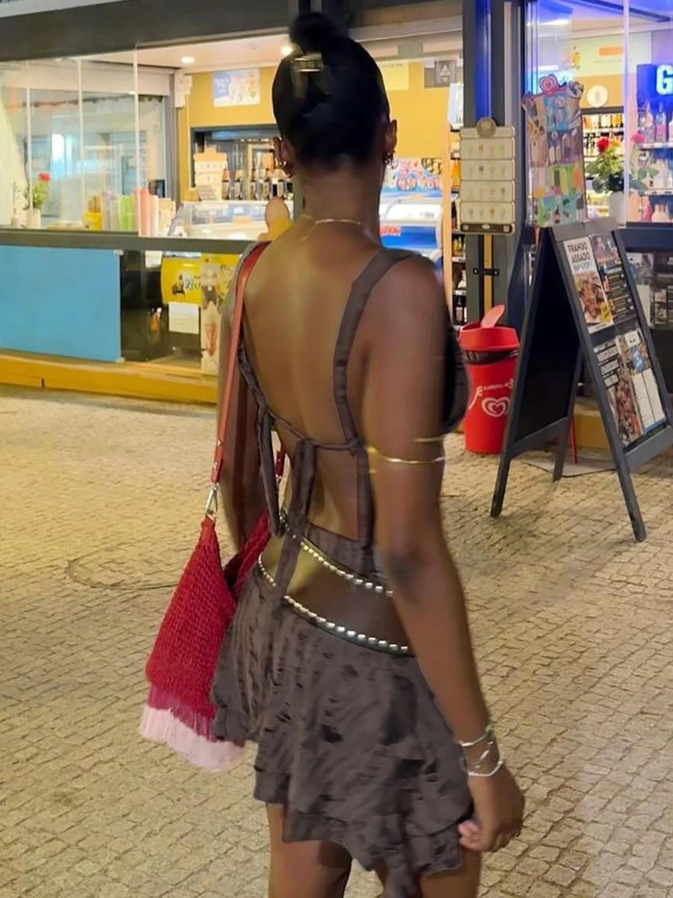 Irregular Halter Backless Mini Dress - Image 2