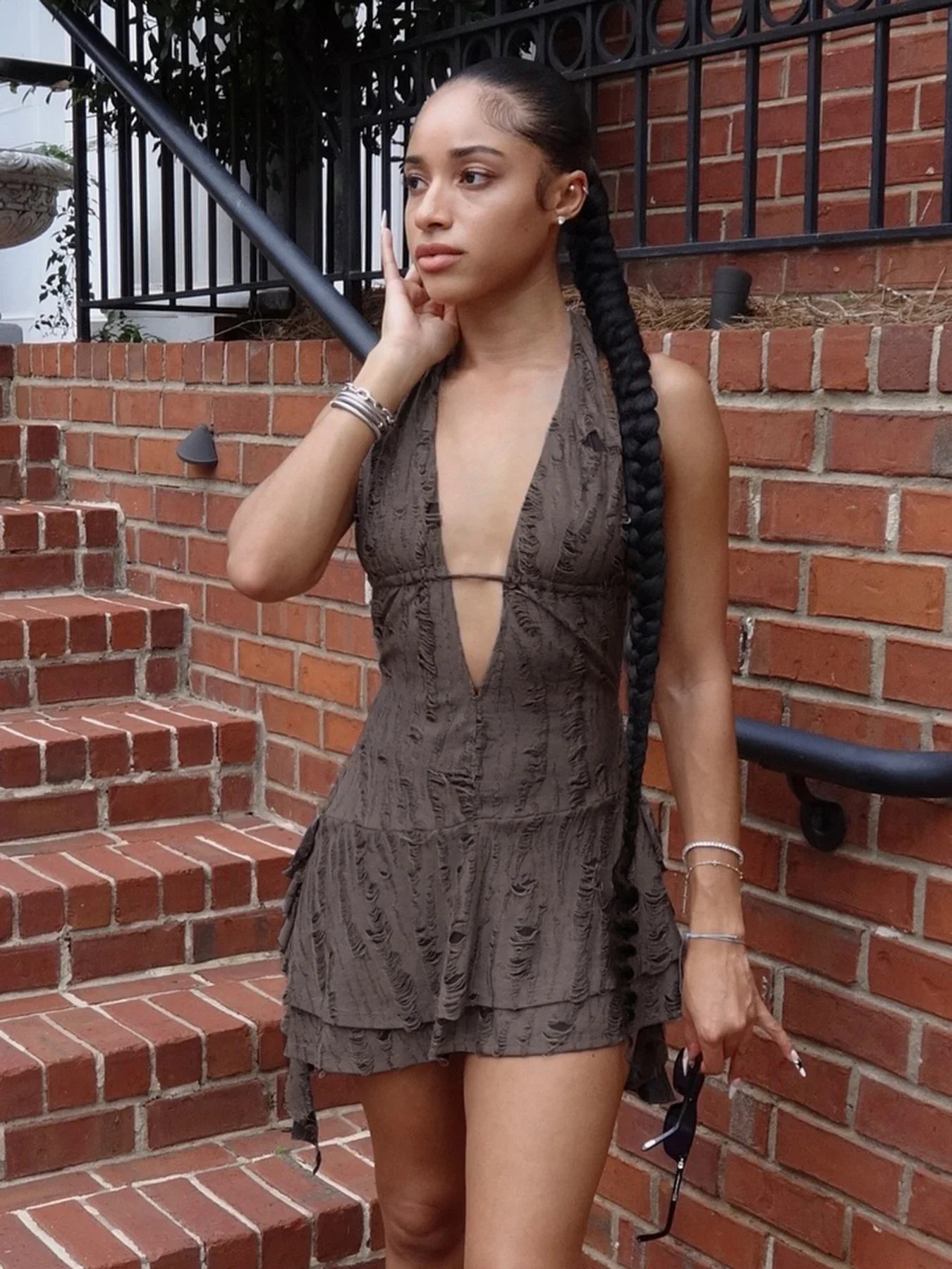 Irregular Halter Backless Mini Dress - Image 3