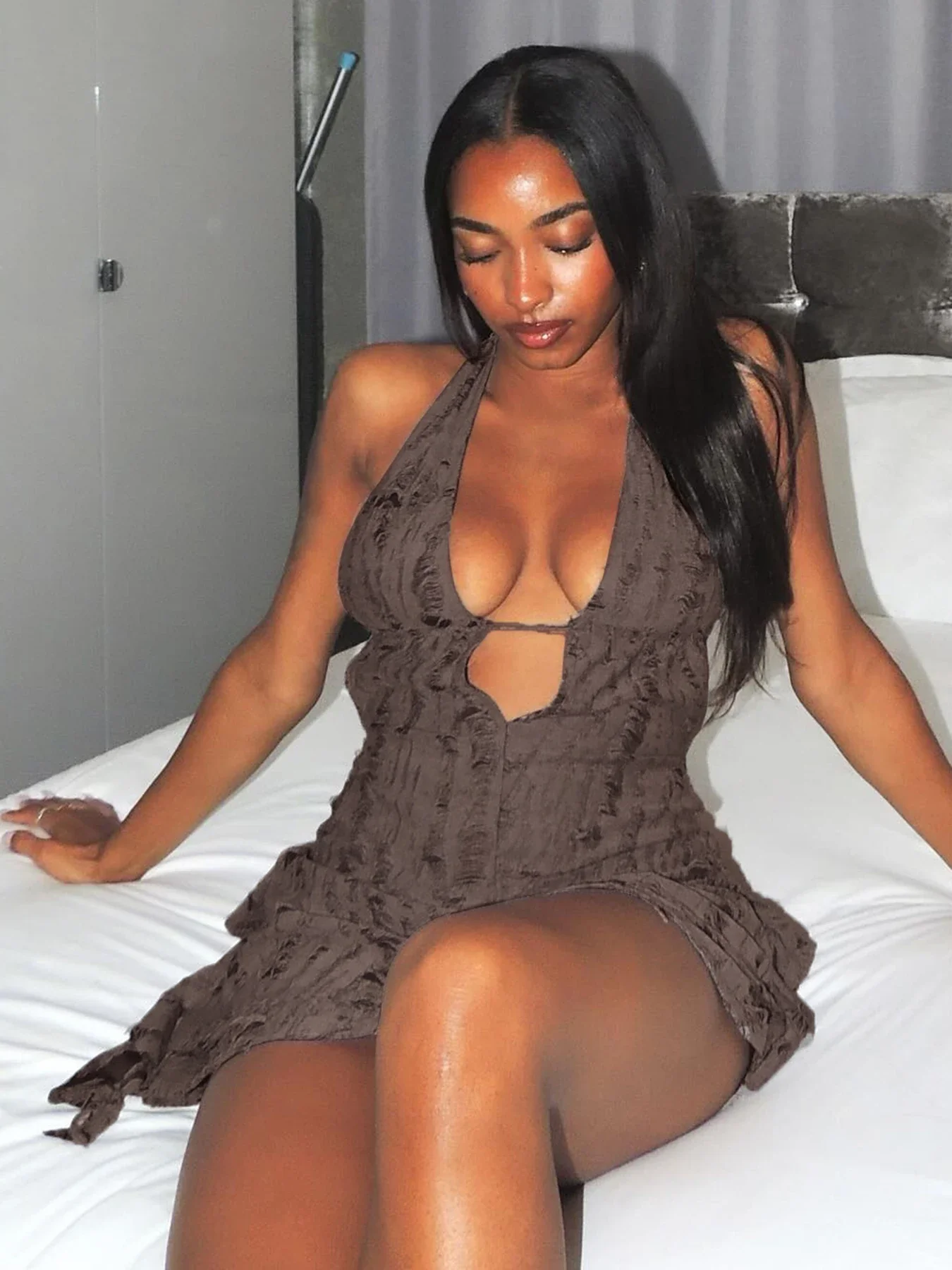 Irregular Halter Backless Mini Dress - Image 5