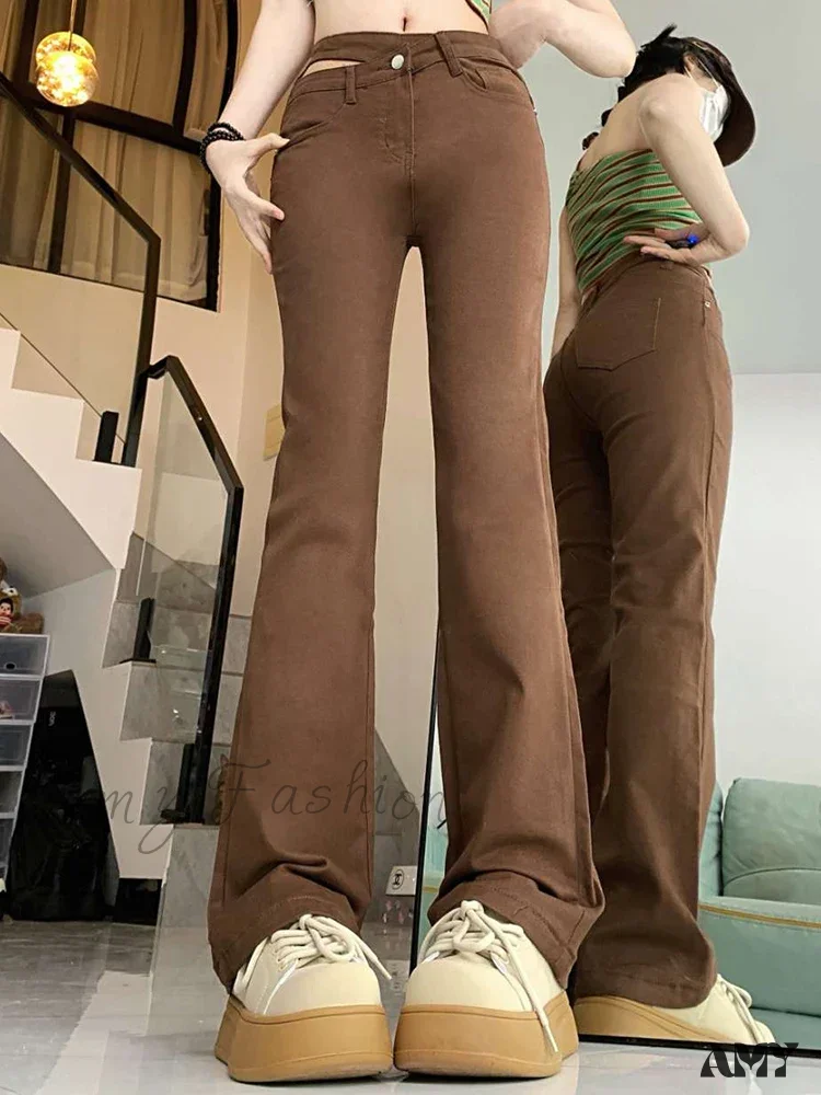 Irregular High Waist Loose Washed Bell Bottom Sexy Nightclub Fetish Skinny Flare Jeans - Image 5
