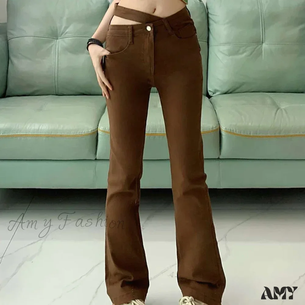 Irregular High Waist Loose Washed Bell Bottom Sexy Nightclub Fetish Skinny Flare Jeans - Image 7