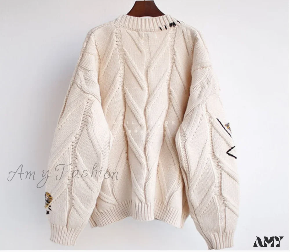 Amy Fashion - Jacket Loose Pocket Embroidery Fashion Knit Cardigan - Image 10