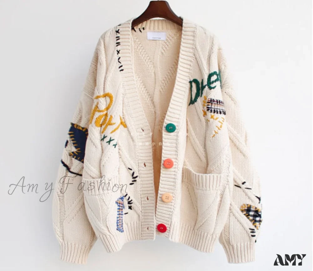 Amy Fashion - Jacket Loose Pocket Embroidery Fashion Knit Cardigan - Image 11