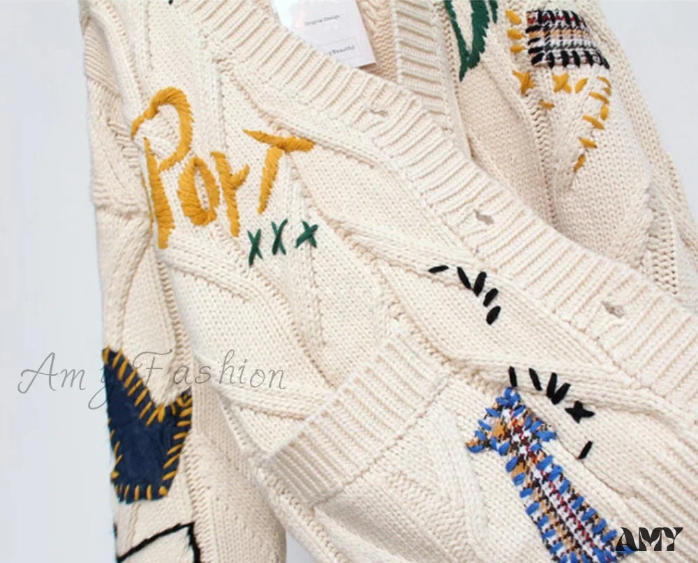 Amy Fashion - Jacket Loose Pocket Embroidery Fashion Knit Cardigan - Image 13