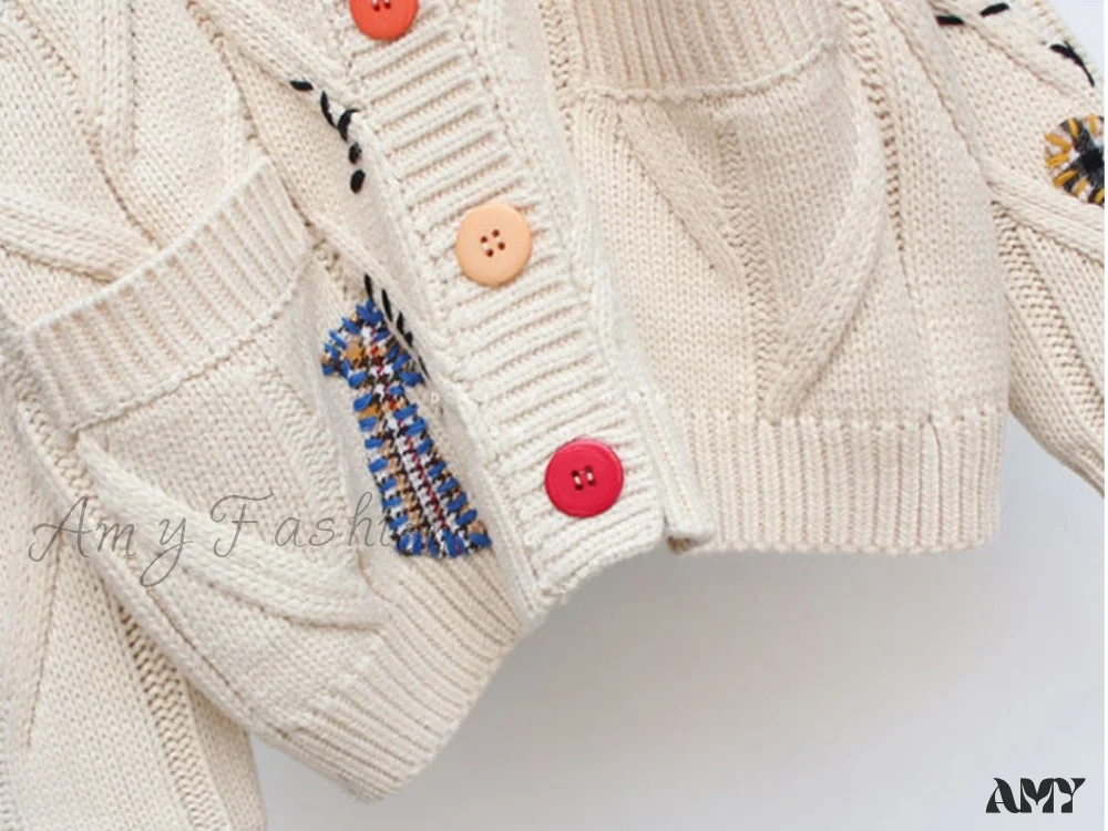 Amy Fashion - Jacket Loose Pocket Embroidery Fashion Knit Cardigan - Image 14
