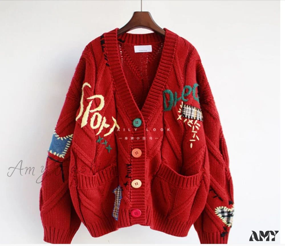 Amy Fashion - Jacket Loose Pocket Embroidery Fashion Knit Cardigan - Image 16