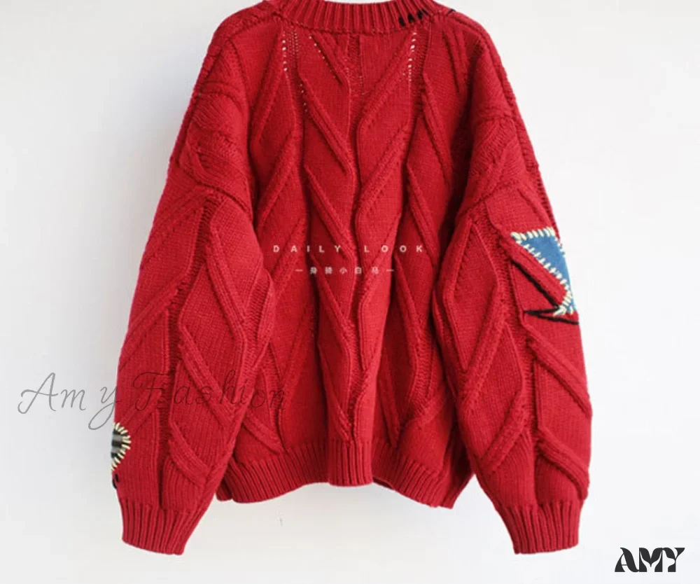 Amy Fashion - Jacket Loose Pocket Embroidery Fashion Knit Cardigan - Image 17