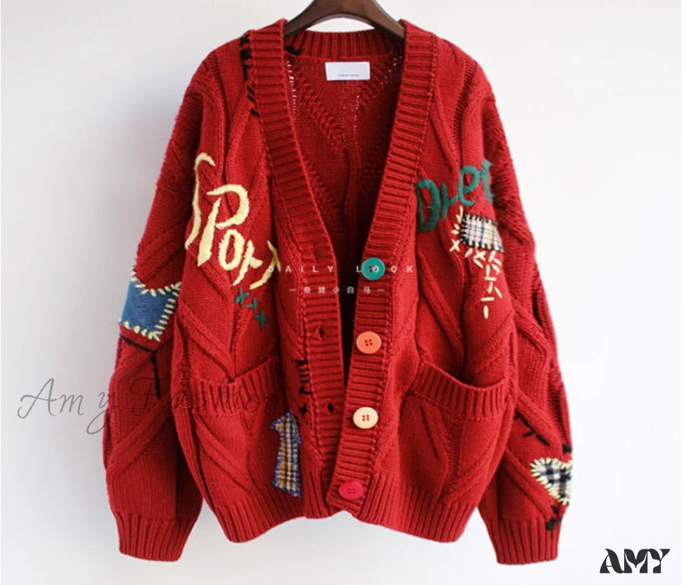 Amy Fashion - Jacket Loose Pocket Embroidery Fashion Knit Cardigan - Image 18