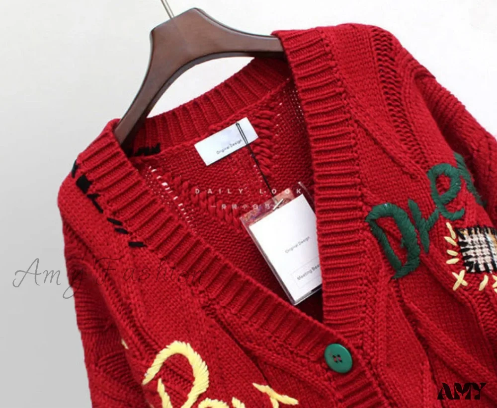 Amy Fashion - Jacket Loose Pocket Embroidery Fashion Knit Cardigan - Image 19