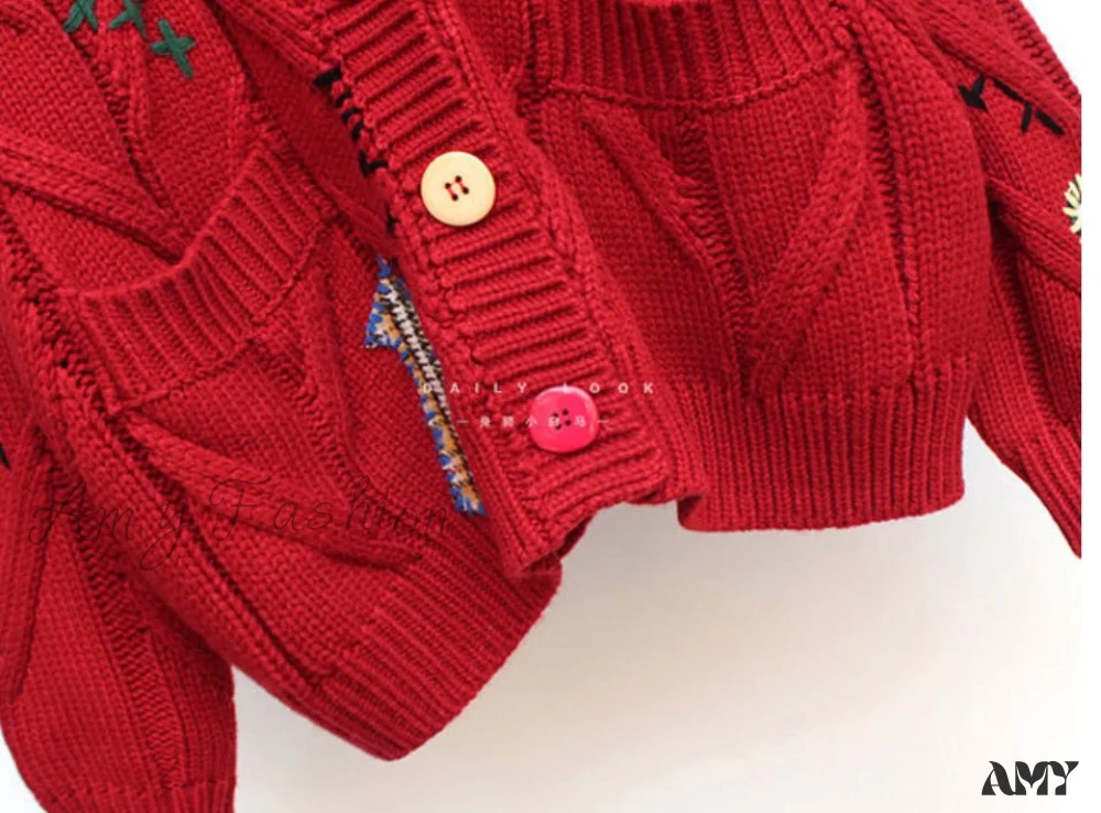 Amy Fashion - Jacket Loose Pocket Embroidery Fashion Knit Cardigan - Image 21
